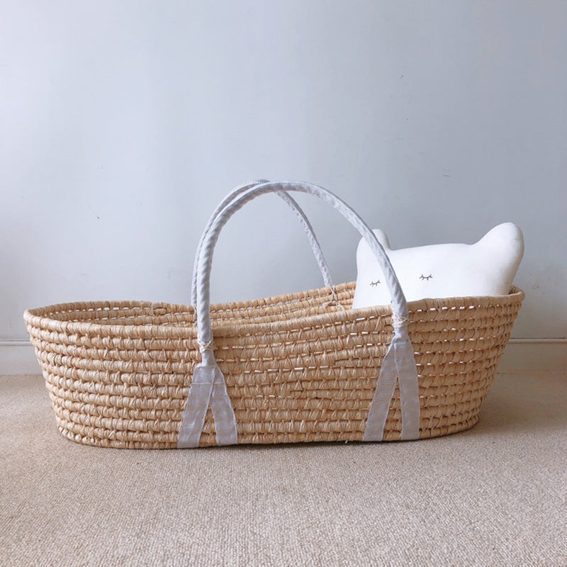 Classic Natural Baby Moses Basket Oval Rattan 10" H Crib Cradle