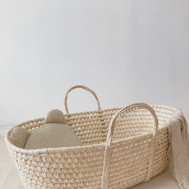 Classic Natural Baby Moses Basket Oval Rattan 10" H Crib Cradle