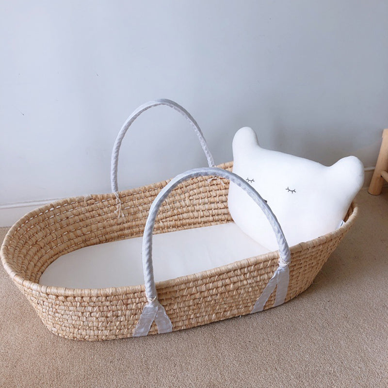 Classic Natural Baby Moses Basket Oval Rattan 10" H Crib Cradle