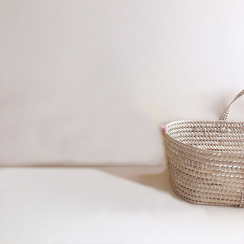 Classic Natural Baby Moses Basket Oval Rattan 10" H Crib Cradle