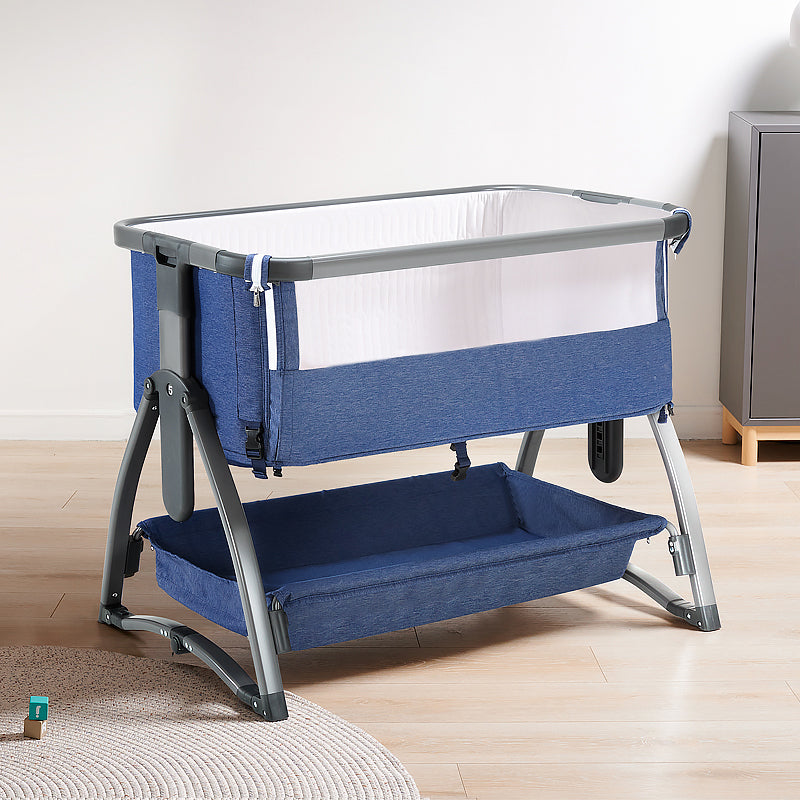 Gliding and Adjustable Metal Bassinet Oval Cradle with 4 Wheels and Storage Shelf