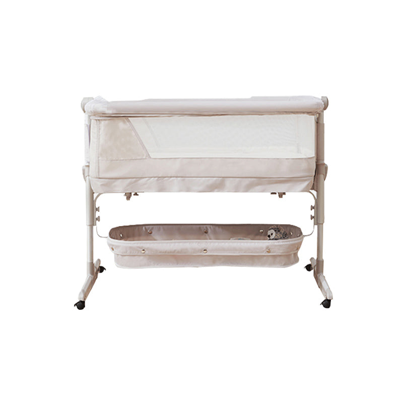 Contemporary Portable Square Bassinet Metal Cradle with 4 Wheels for Newborn