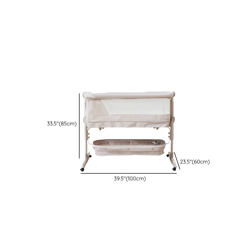 Contemporary Portable Square Bassinet Metal Cradle with 4 Wheels for Newborn