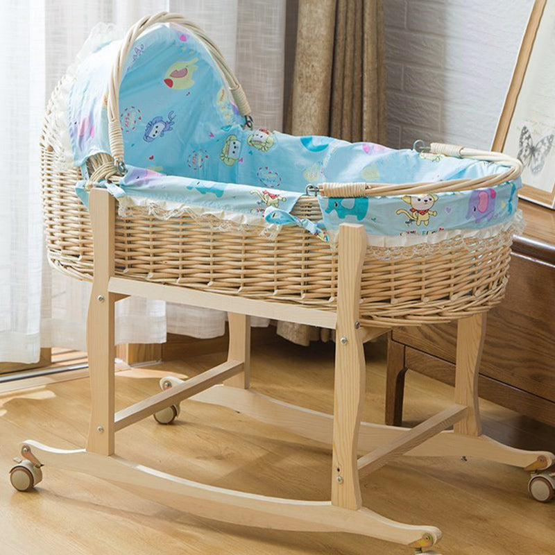 Solid Wood and Wicker Crib Cradle Natural Oval Crib Cradle for Baby