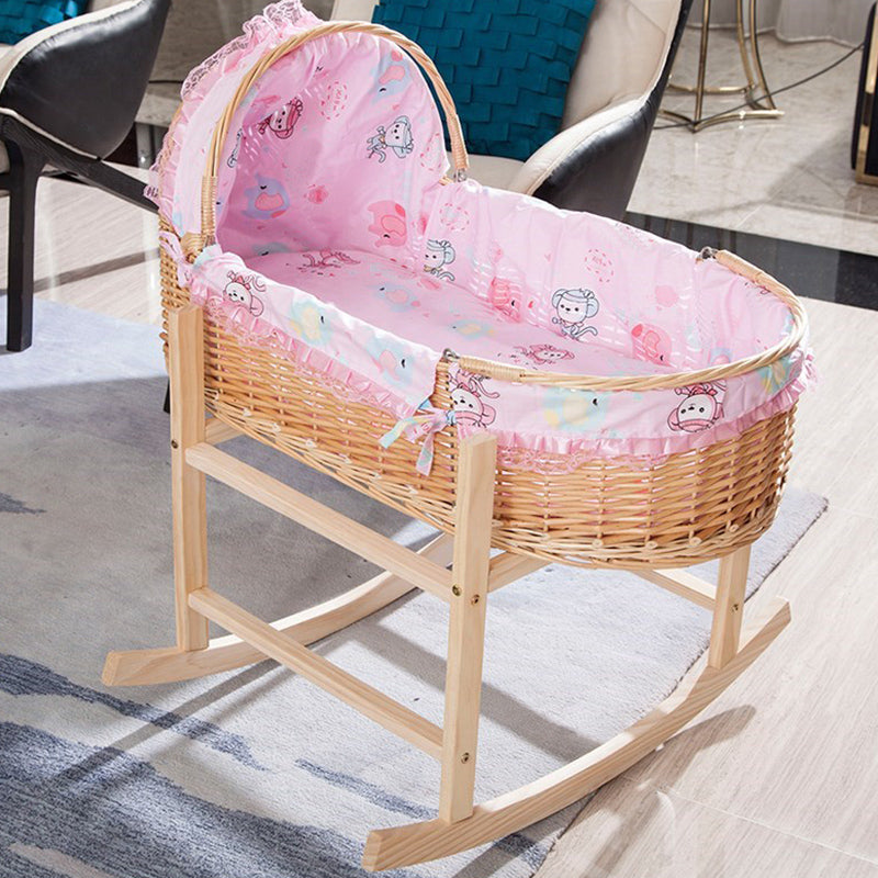 Solid Wood and Wicker Crib Cradle Natural Oval Crib Cradle for Baby