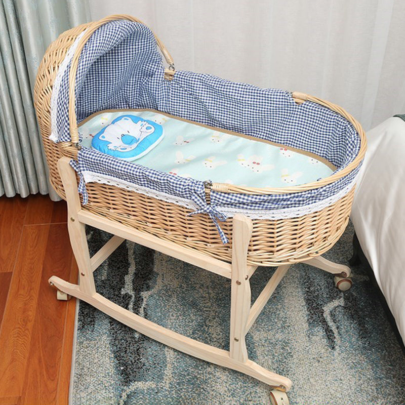 Solid Wood and Wicker Crib Cradle Natural Oval Crib Cradle for Baby