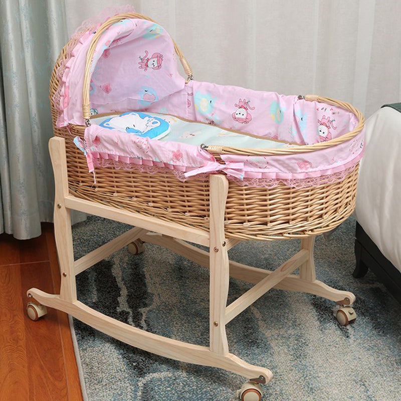 Solid Wood and Wicker Crib Cradle Natural Oval Crib Cradle for Baby