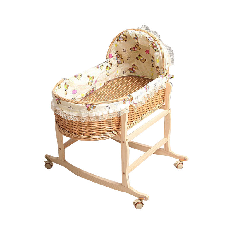 Solid Wood and Wicker Crib Cradle Natural Oval Crib Cradle for Baby