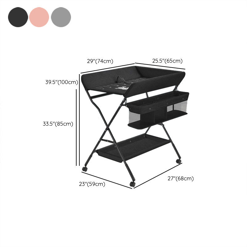 Modern Changing Table Dresser with Shelf, Metal Folding Changing Table