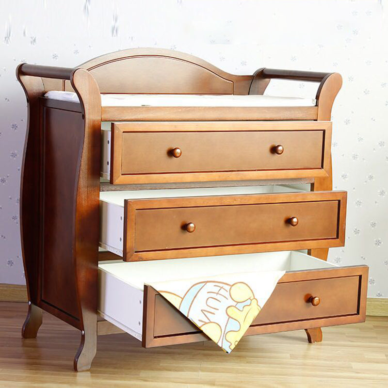 Pine Wooden Changing Table Dresser with Pad and Drawer Arch Top Changing Table