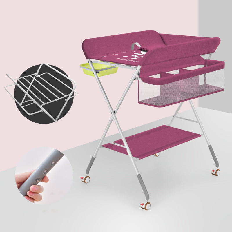 Grey Metal Changing Table with Basket, Portable Changing Table