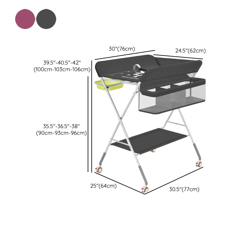 Grey Metal Changing Table with Basket, Portable Changing Table