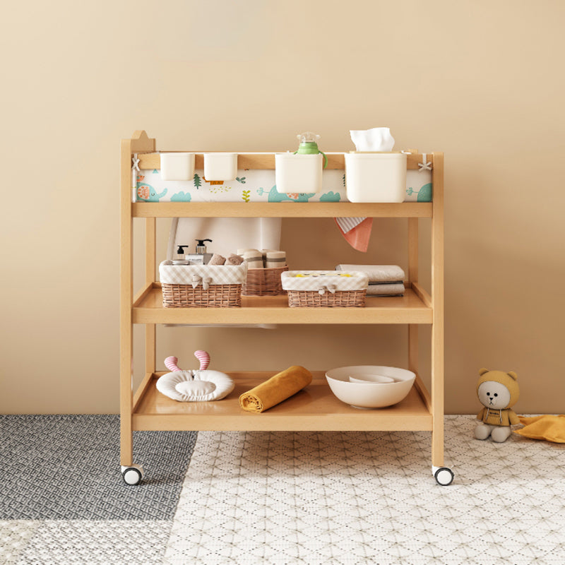 Flat Top Wooden Changing Table with Pad and Shelf Baby 2-in-1 Changing Table with Storage