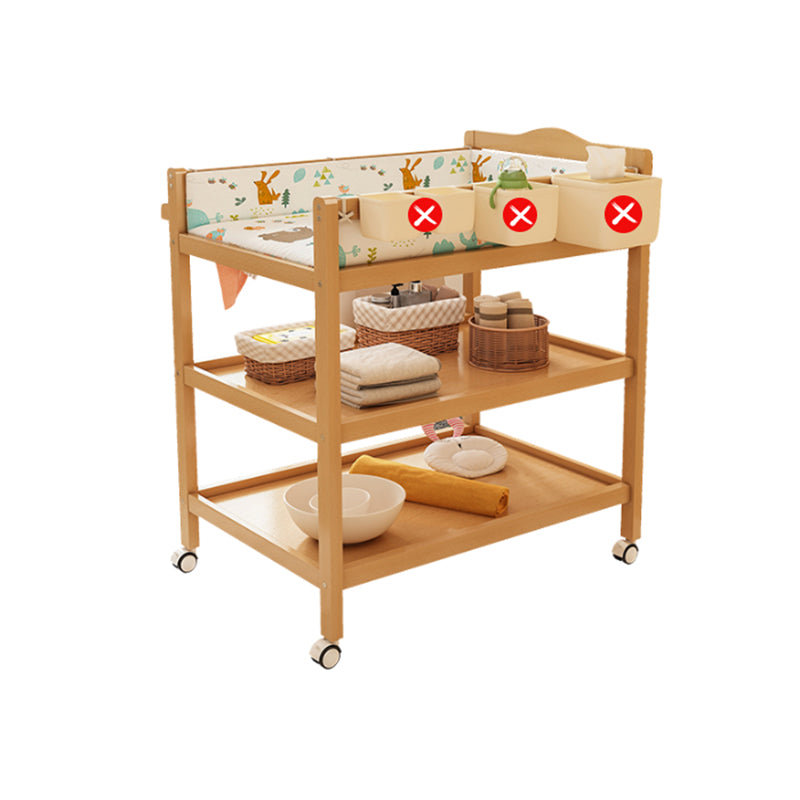 Flat Top Wooden Changing Table with Pad and Shelf Baby 2-in-1 Changing Table with Storage