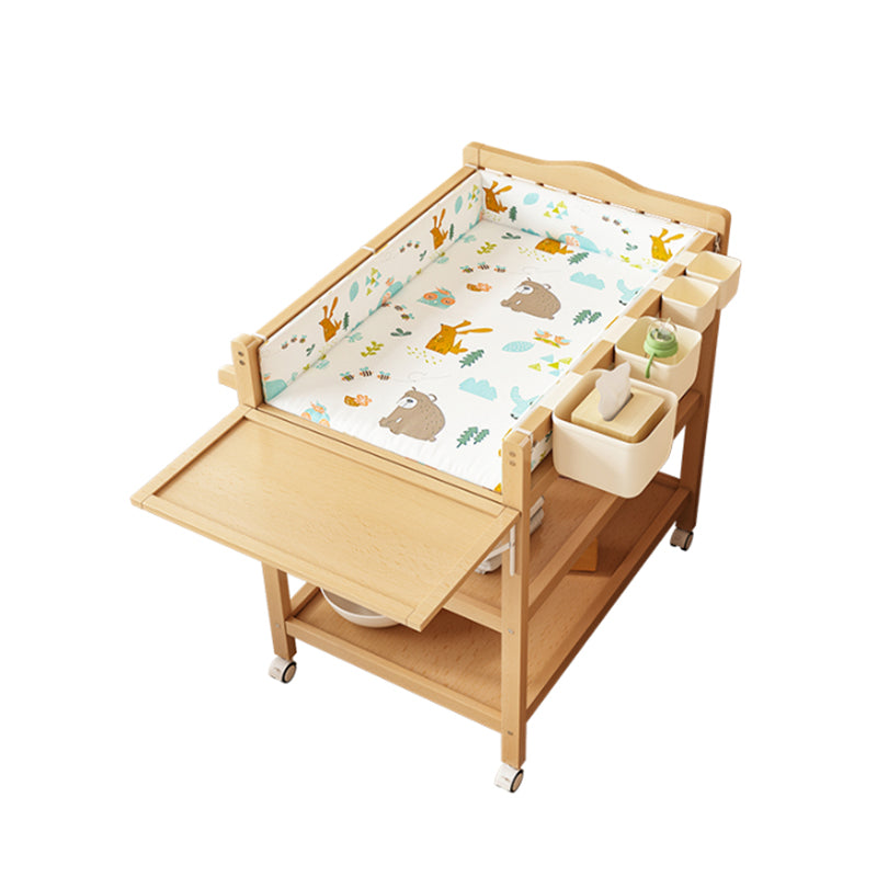 Flat Top Wooden Changing Table with Pad and Shelf Baby 2-in-1 Changing Table with Storage