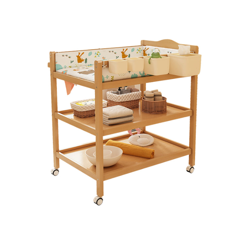 Flat Top Wooden Changing Table with Pad and Shelf Baby 2-in-1 Changing Table with Storage