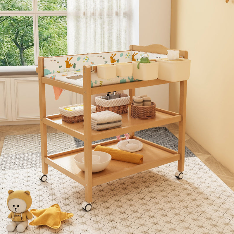 Flat Top Wooden Changing Table with Pad and Shelf Baby 2-in-1 Changing Table with Storage