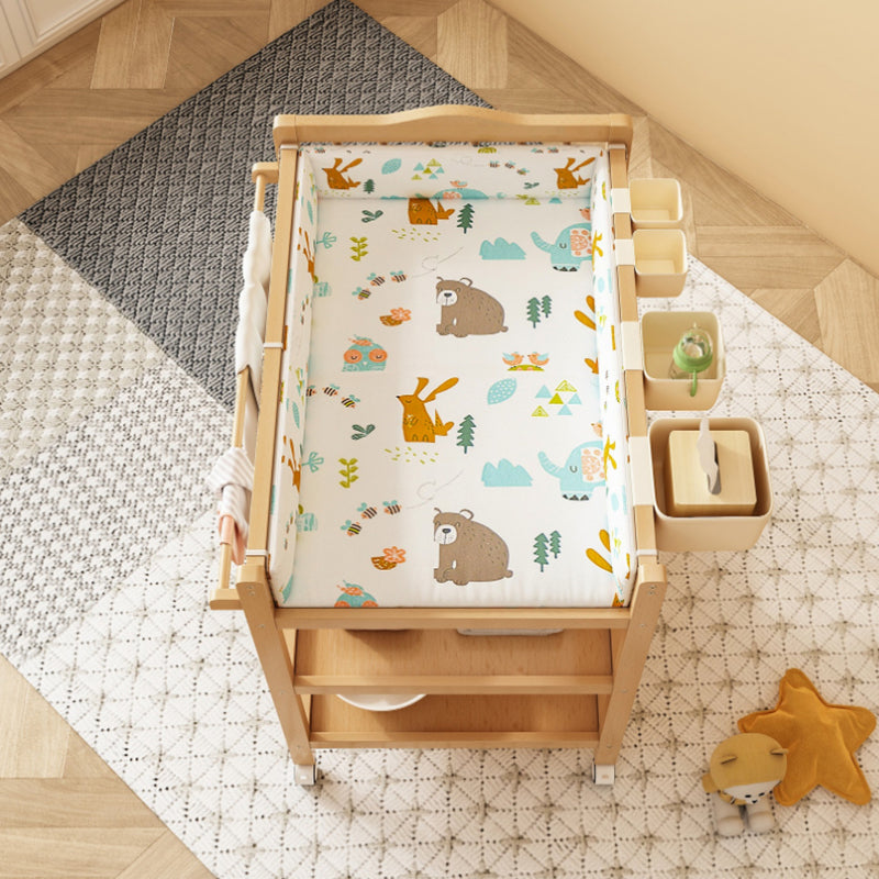 Flat Top Wooden Changing Table with Pad and Shelf Baby 2-in-1 Changing Table with Storage