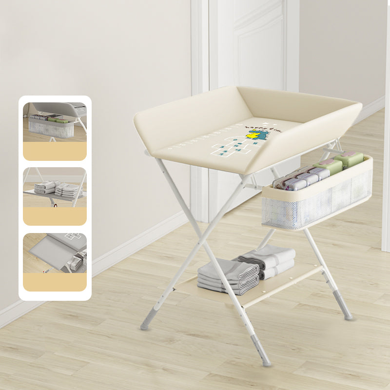 Modern Flat Top Changing Table with Pad Metal Folding Baby Changing Table