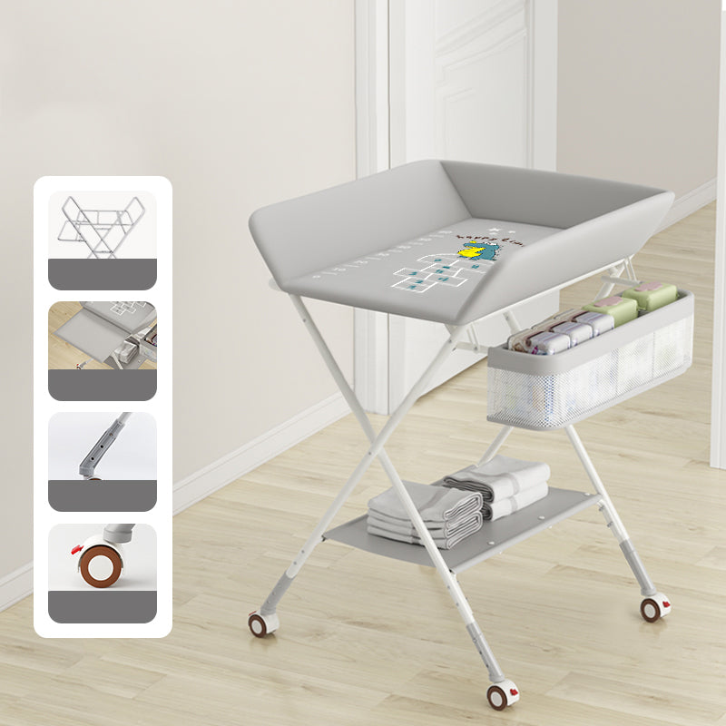 Modern Flat Top Changing Table with Pad Metal Folding Baby Changing Table