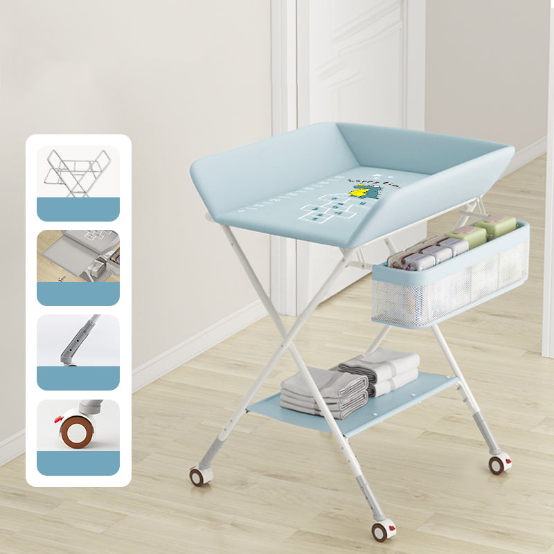 Modern Flat Top Changing Table with Pad Metal Folding Baby Changing Table