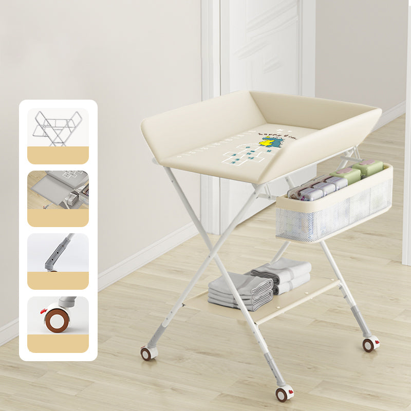 Modern Flat Top Changing Table with Pad Metal Folding Baby Changing Table