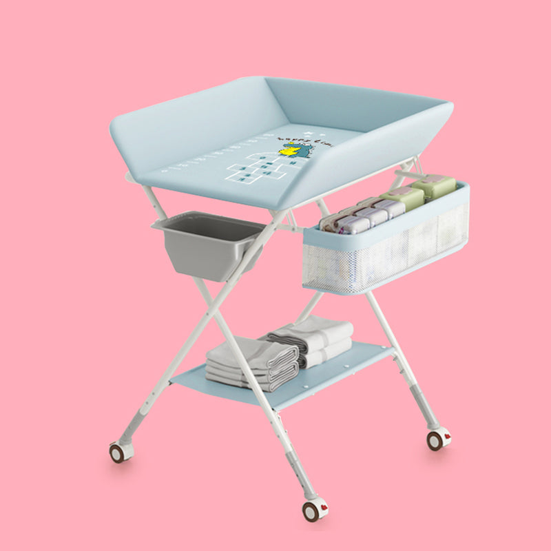 Modern Flat Top Changing Table with Pad Metal Folding Baby Changing Table