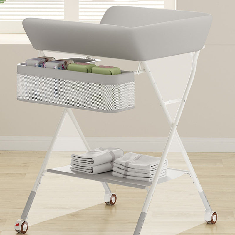 Modern Flat Top Changing Table with Pad Metal Folding Baby Changing Table