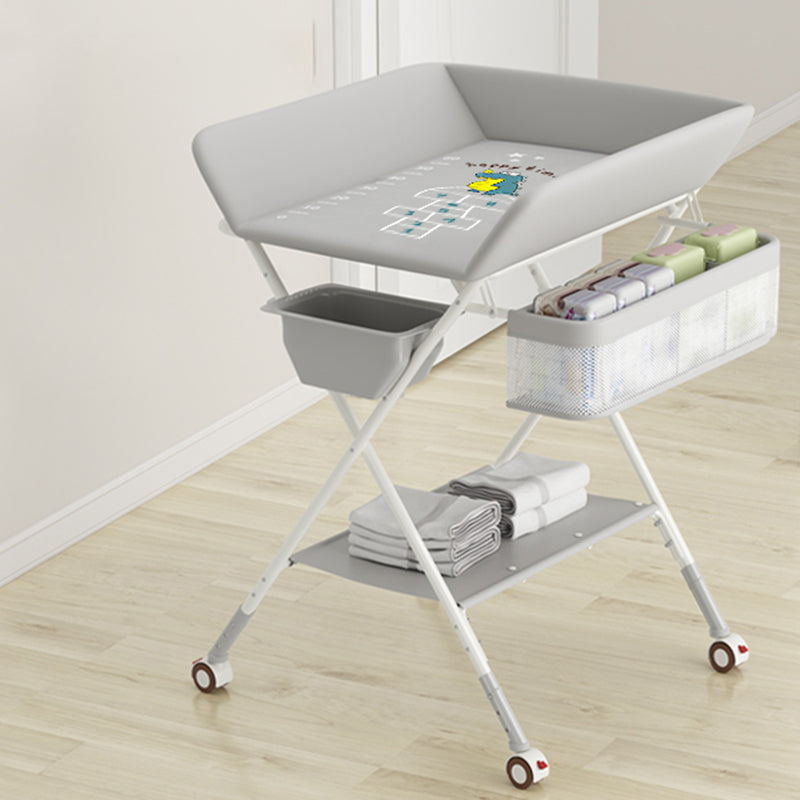 Modern Flat Top Changing Table with Pad Metal Folding Baby Changing Table