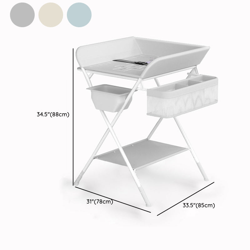 Modern Flat Top Changing Table with Pad Metal Folding Baby Changing Table