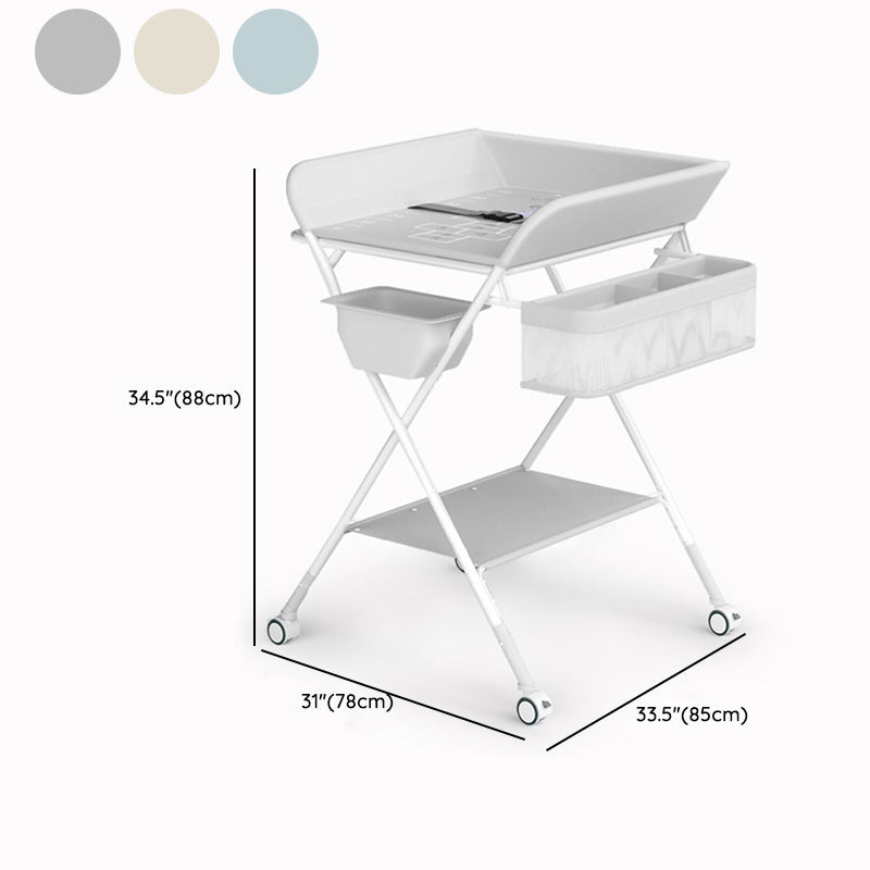 Modern Flat Top Changing Table with Pad Metal Folding Baby Changing Table