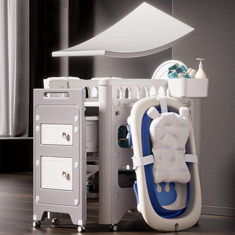 Modern Flat Top Changing Table with Storage White Changing Table with Bathtub and Basket