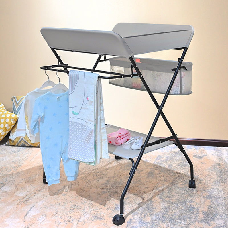 Modern 2-in-1 Changing Table with Changing Pad Metal Folding Baby Changing Table