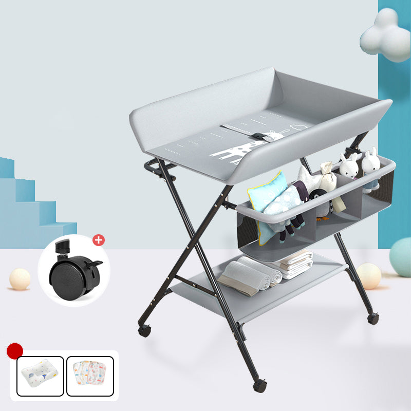 Modern 2-in-1 Changing Table with Changing Pad Metal Folding Baby Changing Table