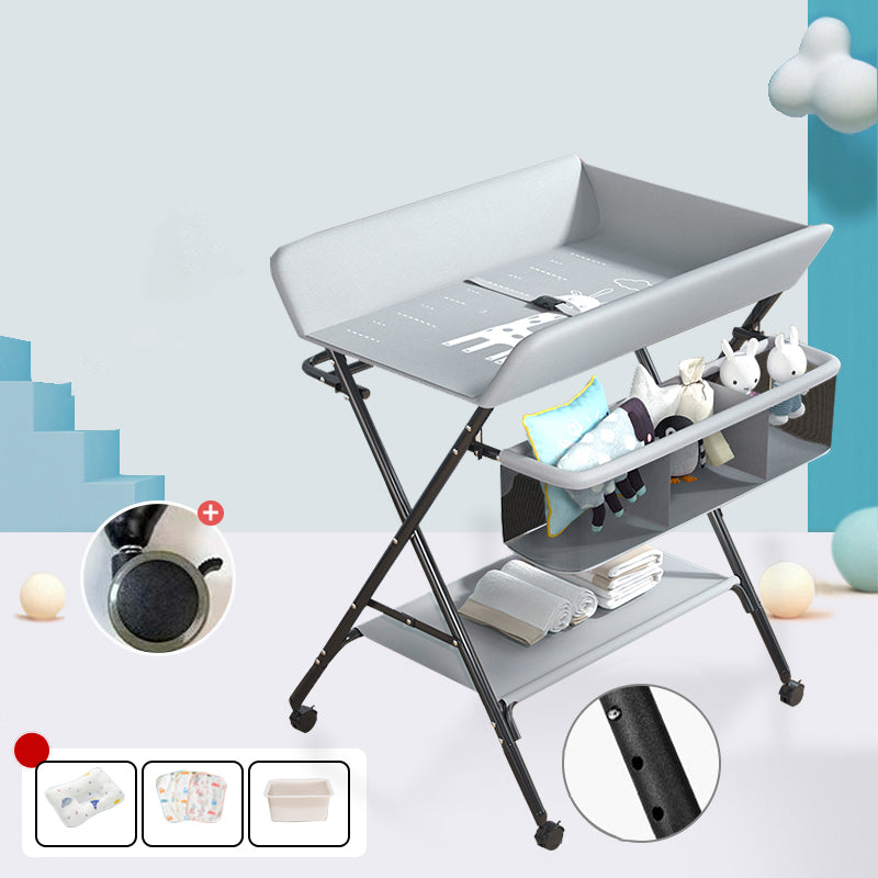 Modern 2-in-1 Changing Table with Changing Pad Metal Folding Baby Changing Table