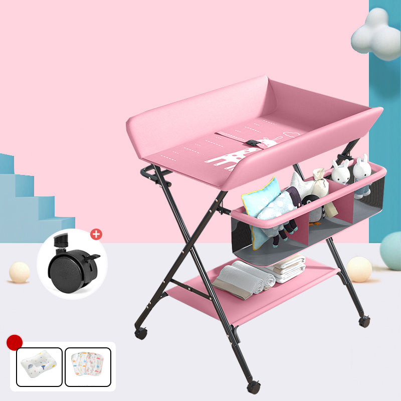 Modern 2-in-1 Changing Table with Changing Pad Metal Folding Baby Changing Table