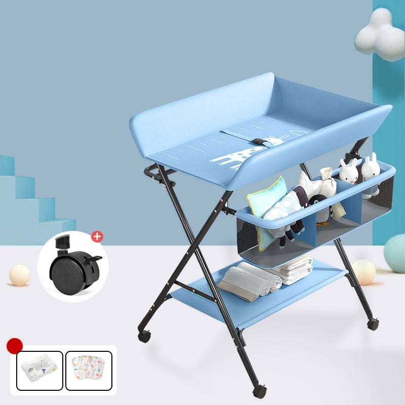 Modern 2-in-1 Changing Table with Changing Pad Metal Folding Baby Changing Table