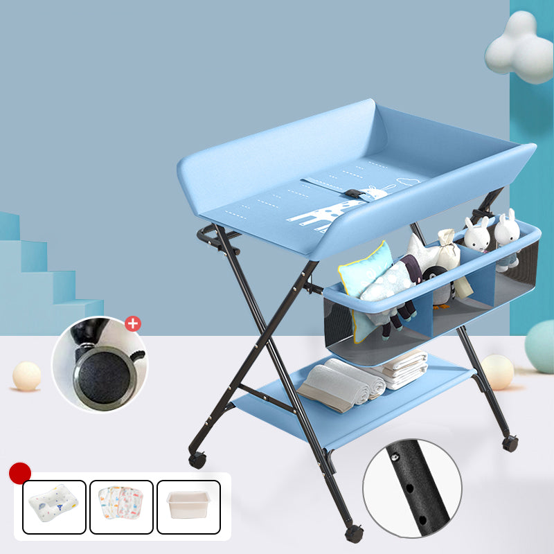 Modern 2-in-1 Changing Table with Changing Pad Metal Folding Baby Changing Table