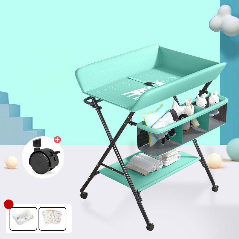 Modern 2-in-1 Changing Table with Changing Pad Metal Folding Baby Changing Table