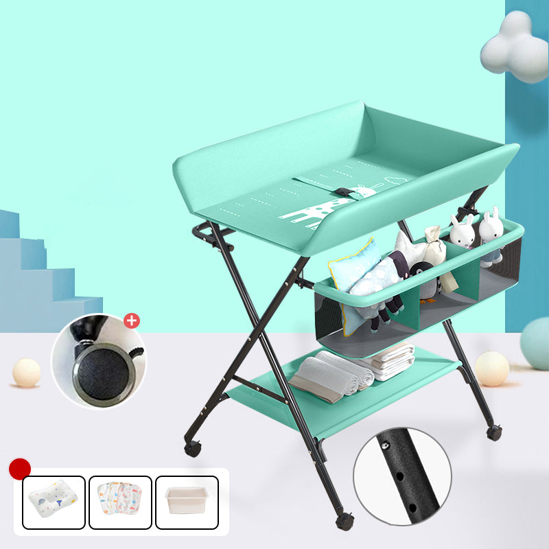 Modern 2-in-1 Changing Table with Changing Pad Metal Folding Baby Changing Table