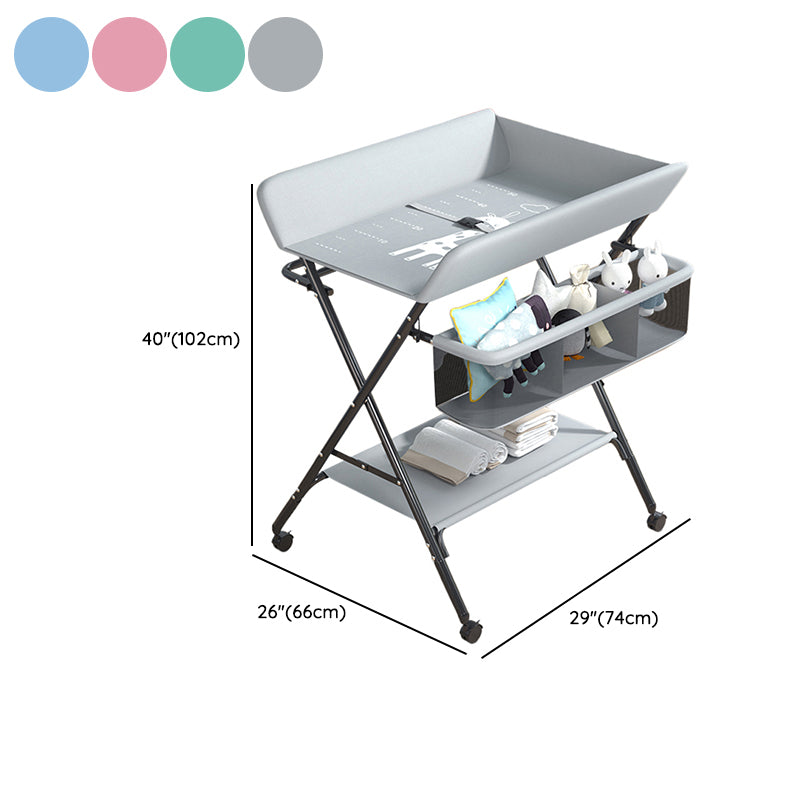 Modern 2-in-1 Changing Table with Changing Pad Metal Folding Baby Changing Table