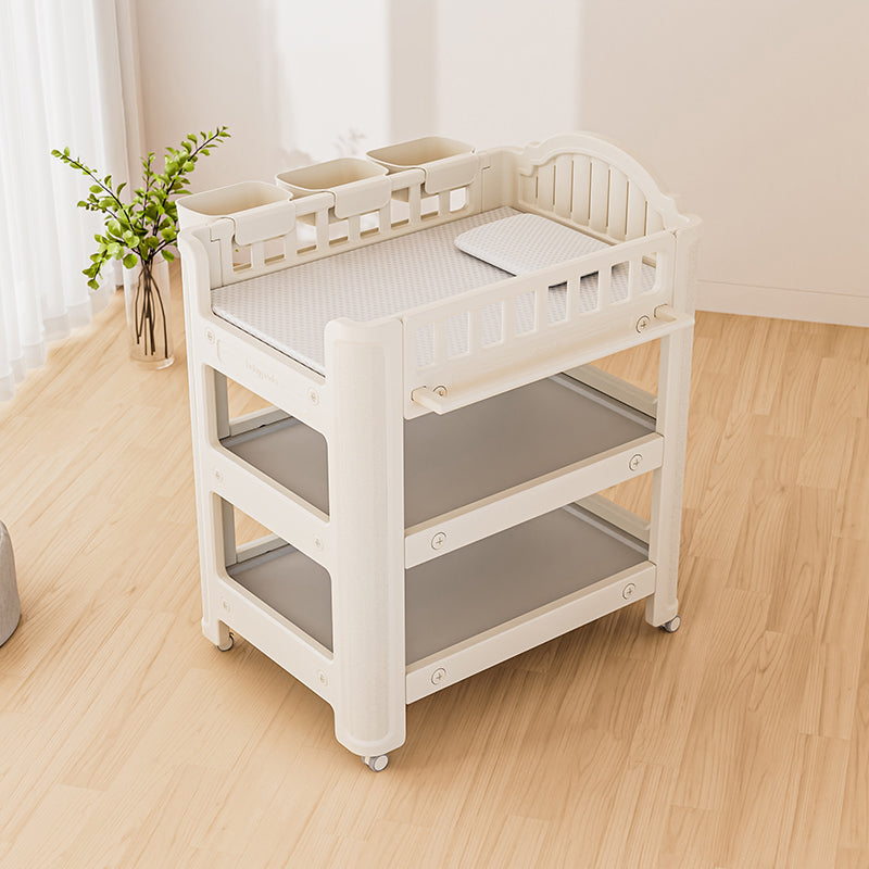 Arch Top White Baby Changing Table with Shelf, Changing Table with Storage