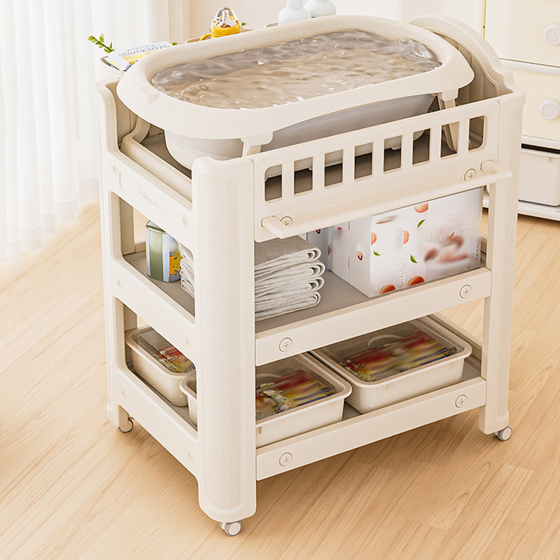 Arch Top White Baby Changing Table with Shelf, Changing Table with Storage