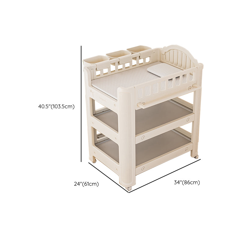 Arch Top White Baby Changing Table with Shelf, Changing Table with Storage