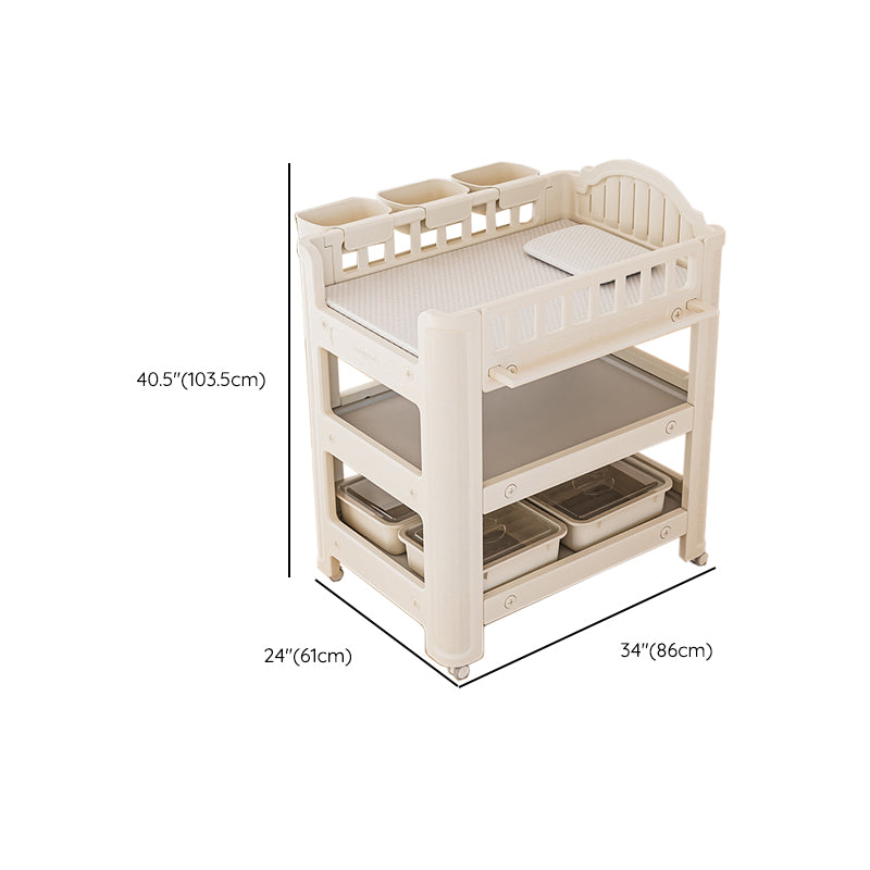 Arch Top White Baby Changing Table with Shelf, Changing Table with Storage