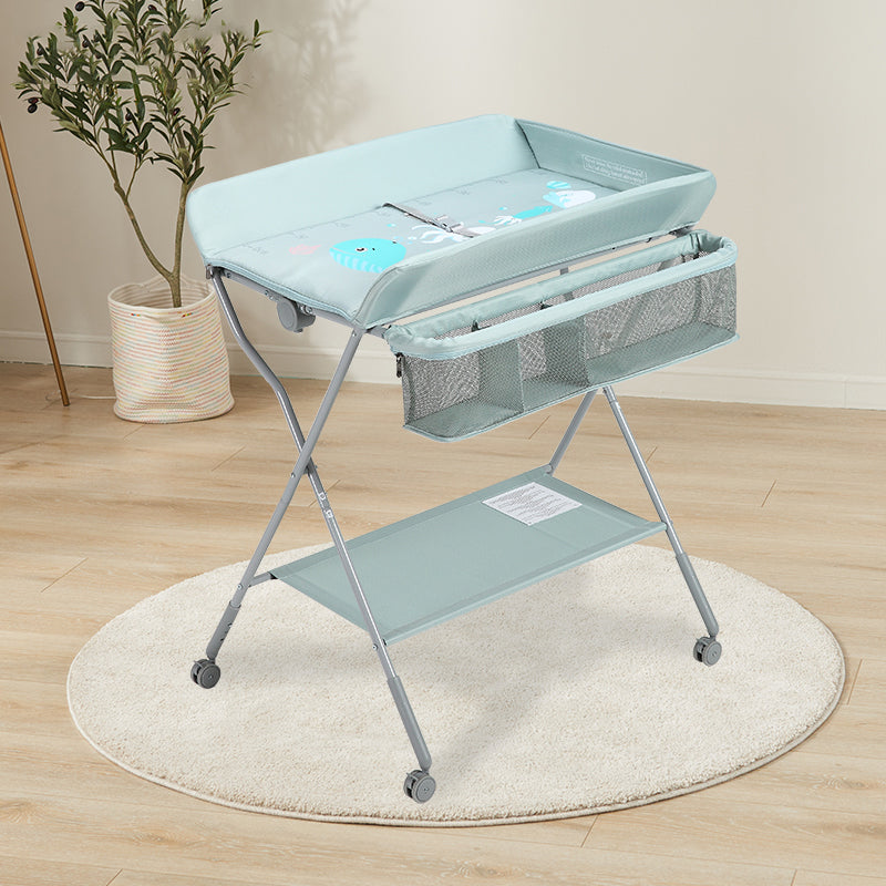 Modern Changing Table with Pad Metal Baby Changing Table with 4 Wheels