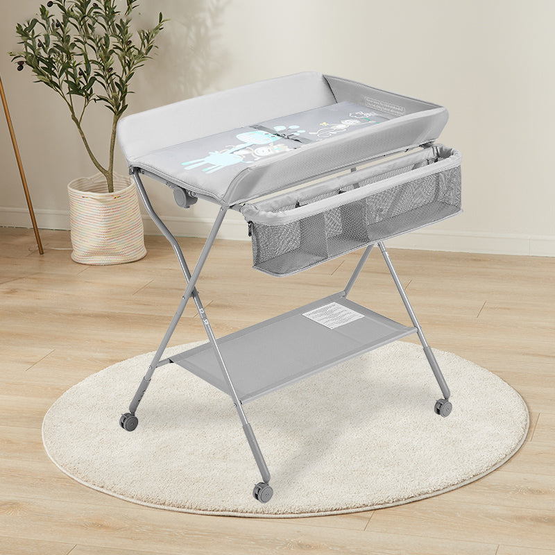 Modern Changing Table with Pad Metal Baby Changing Table with 4 Wheels