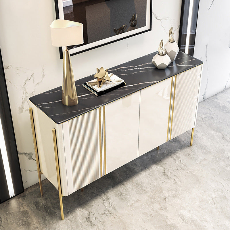 Glam Style Dining Server Stone Sideboard Table with Cabinets