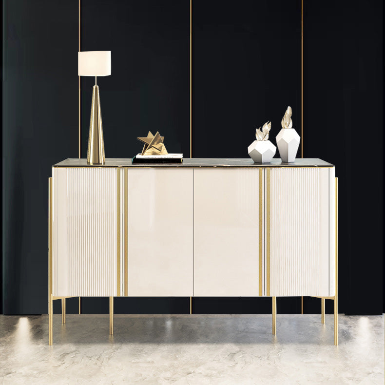 Glam Style Dining Server Stone Sideboard Table with Cabinets