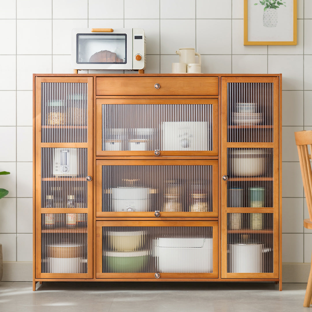 Brown Bamboo Buffet Server Contemporary Sideboard Cabinet with Drawer